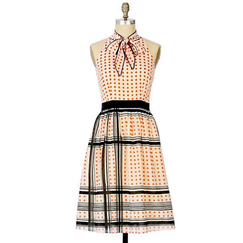 Anthropologie + Maeve Retro Tie Neck Dress w/ Pockets, Size 2